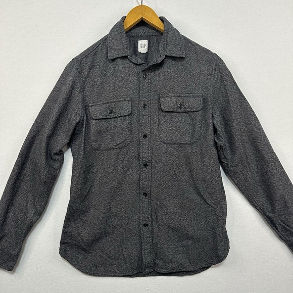 Gap Mens Small Button‎ Up Long Sleeve Jaspe Twill Black Fall 2016 - Picture 1 of 6